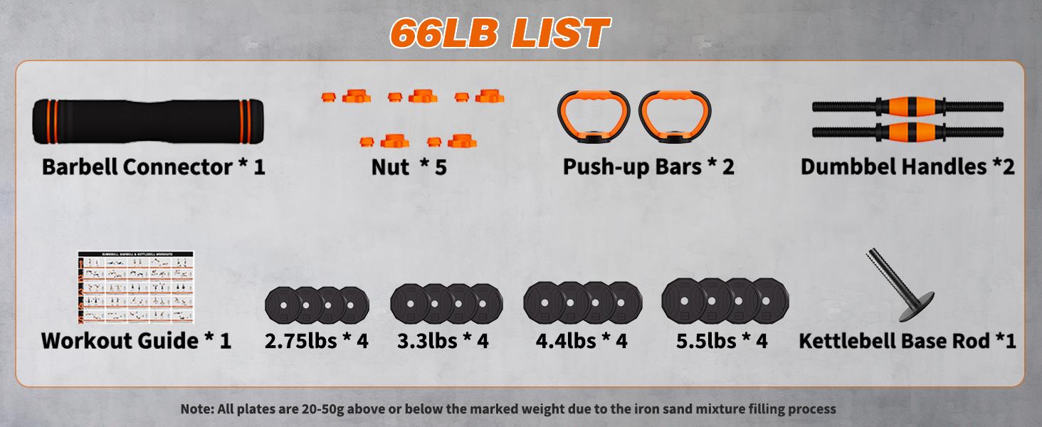Adjustable Dumbbell Set, 44/66/88 lbs Weight Set Use as Dumbbell, Barbell, Kettlebell and Push-up Pesas Para Ejercicios en Casa, Christmas gift idea Msulti-functional Fitness Exercise Equipment for Home Gym，