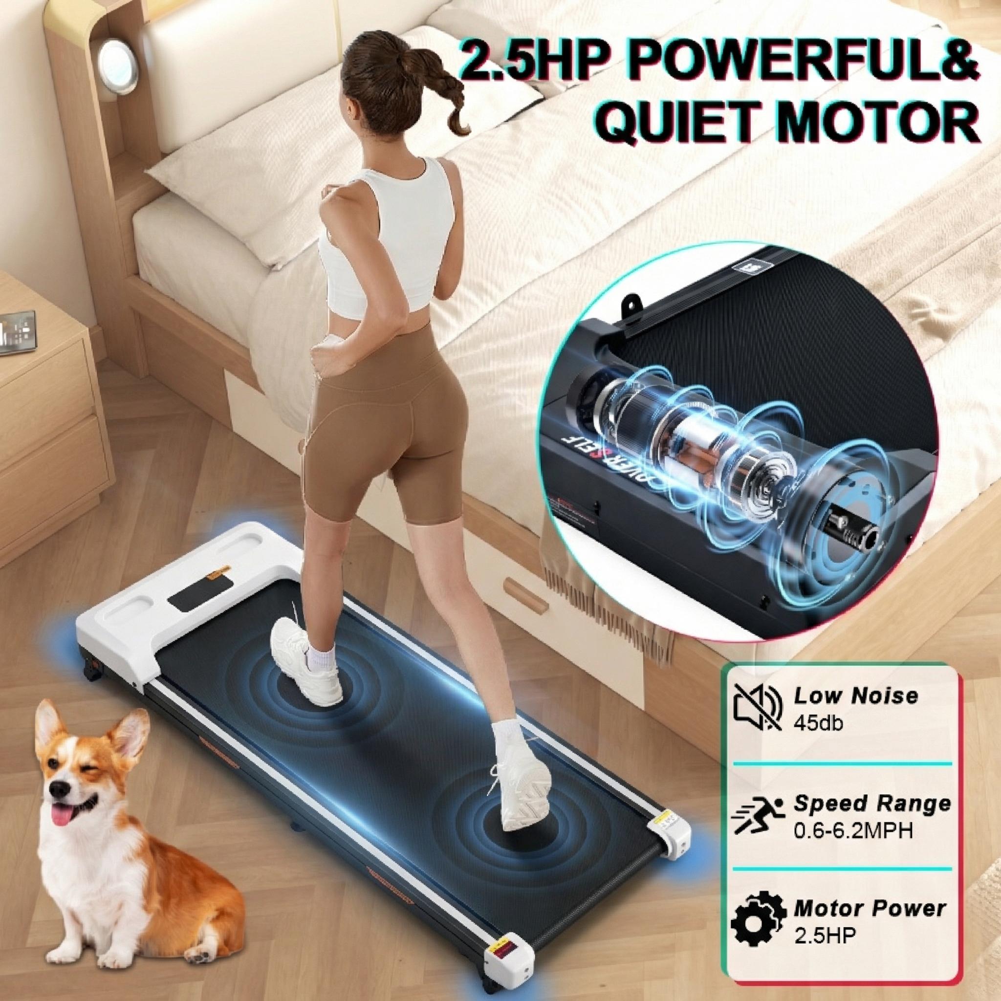 【Adjustable Incline】TKW Treadmill, Low-Noise Motor Walking Pad, 300lbs Weight Capacity, Remote Control & Wheels for Easy mobility, Dual Shock-Absorption System，Compact Walking Pad for Home & Office Use