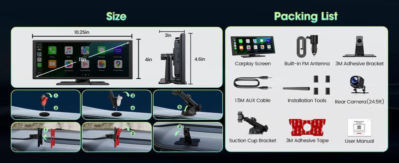 【NewYear 2026】LAMTTO&nbsp;10.25"&nbsp;Big&nbsp;Touch&nbsp;Screen Wirelesss&nbsp;CarPlay&nbsp;Screen&nbsp;supports Youtube/Netflix/TikTok&nbsp;Apps with 720P Parking Backup Camera, for&nbsp;iPhone&nbsp;8-15+&nbsp;/&nbsp;Android&nbsp;11+, suitable for vehicle upgrades, navigation, and in-car entertainmen