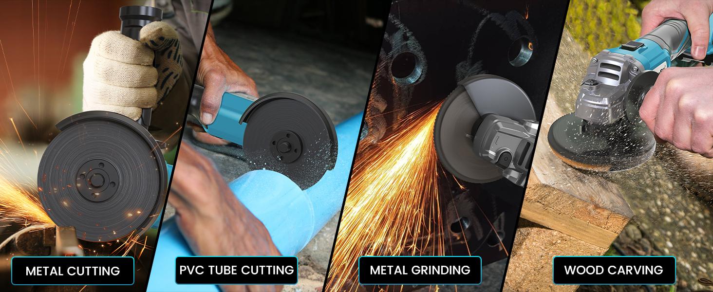 SEESII Cordless Angle Grinder Kit with 2x4.0Ah Batteries, 10000RPM Brushless Electric Metal Grinder w/ 4-1/2" Cutting Wheel, Flap Wheel, and Wool Carving Wheel for Precision Cutting & Grinding