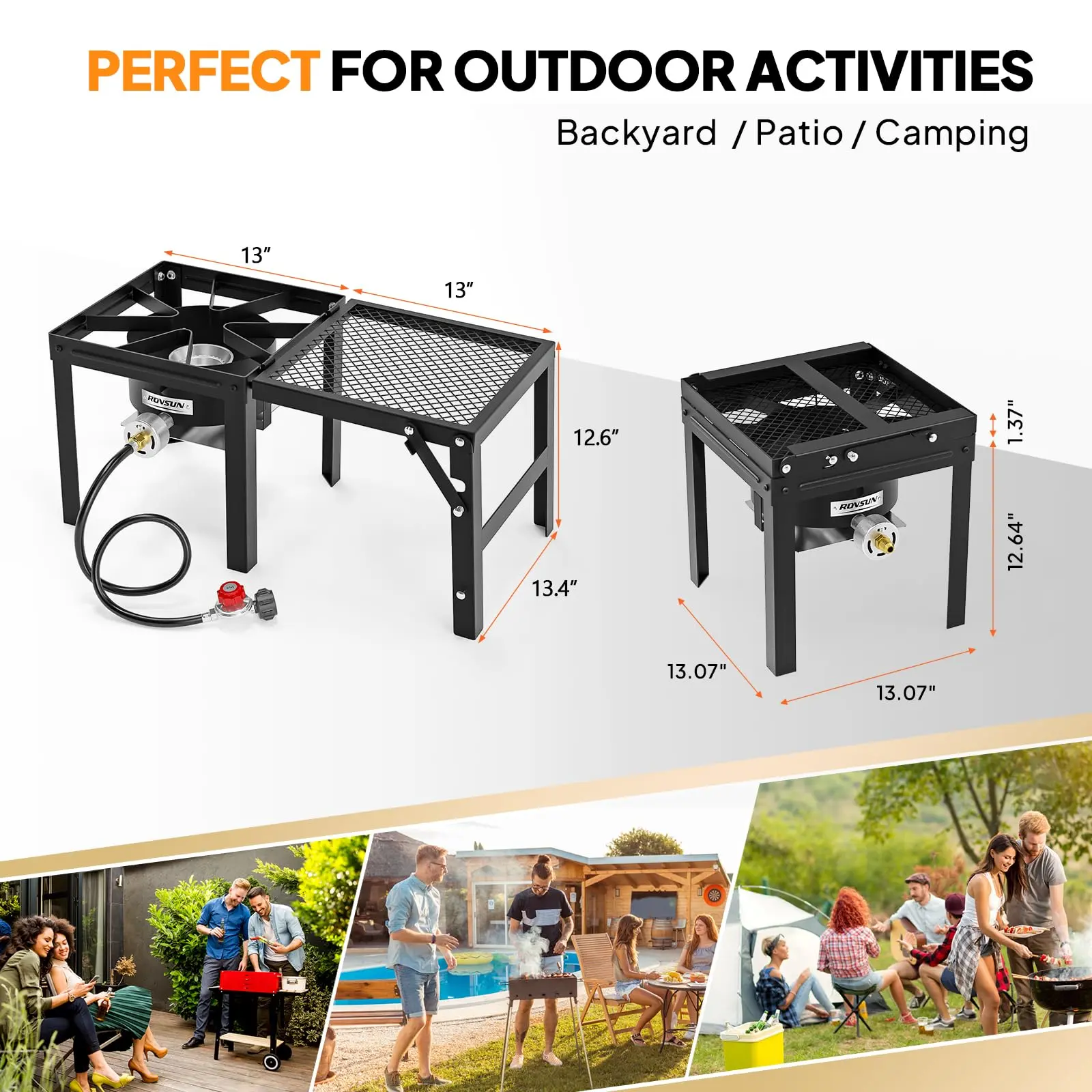 Quemador de propano de alta presión de 100,000 BTU con estante lateral plegable — Estufa de gas individual con regulador para cocina al aire libre, camping, eventos al aire libre, freír pavos, hervir mariscos y elaboración casera de bebidas