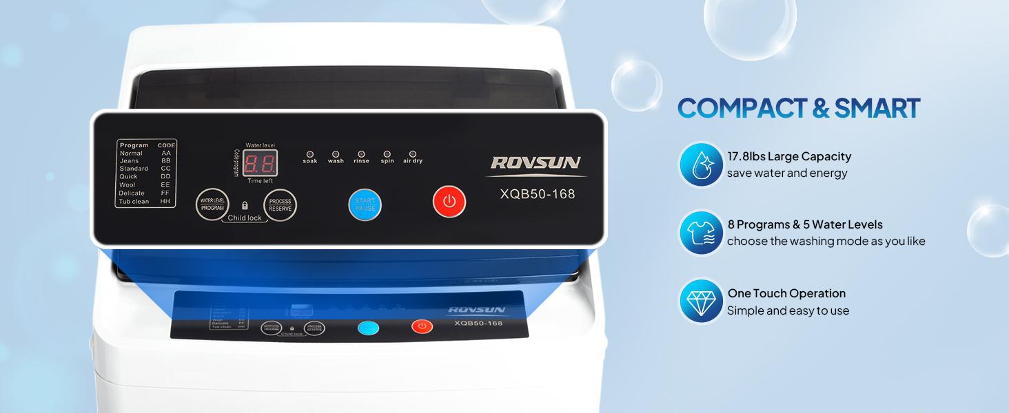 ROVSUN 17.8/25LBS Portable Washing Machine, Full-Automatic Electric Laundry Machine with Stainless Steel Drum, 110V Compact Washer, Washer and Dryer Combo with Drain Pump for Apartment, Dorms, RV, 400W