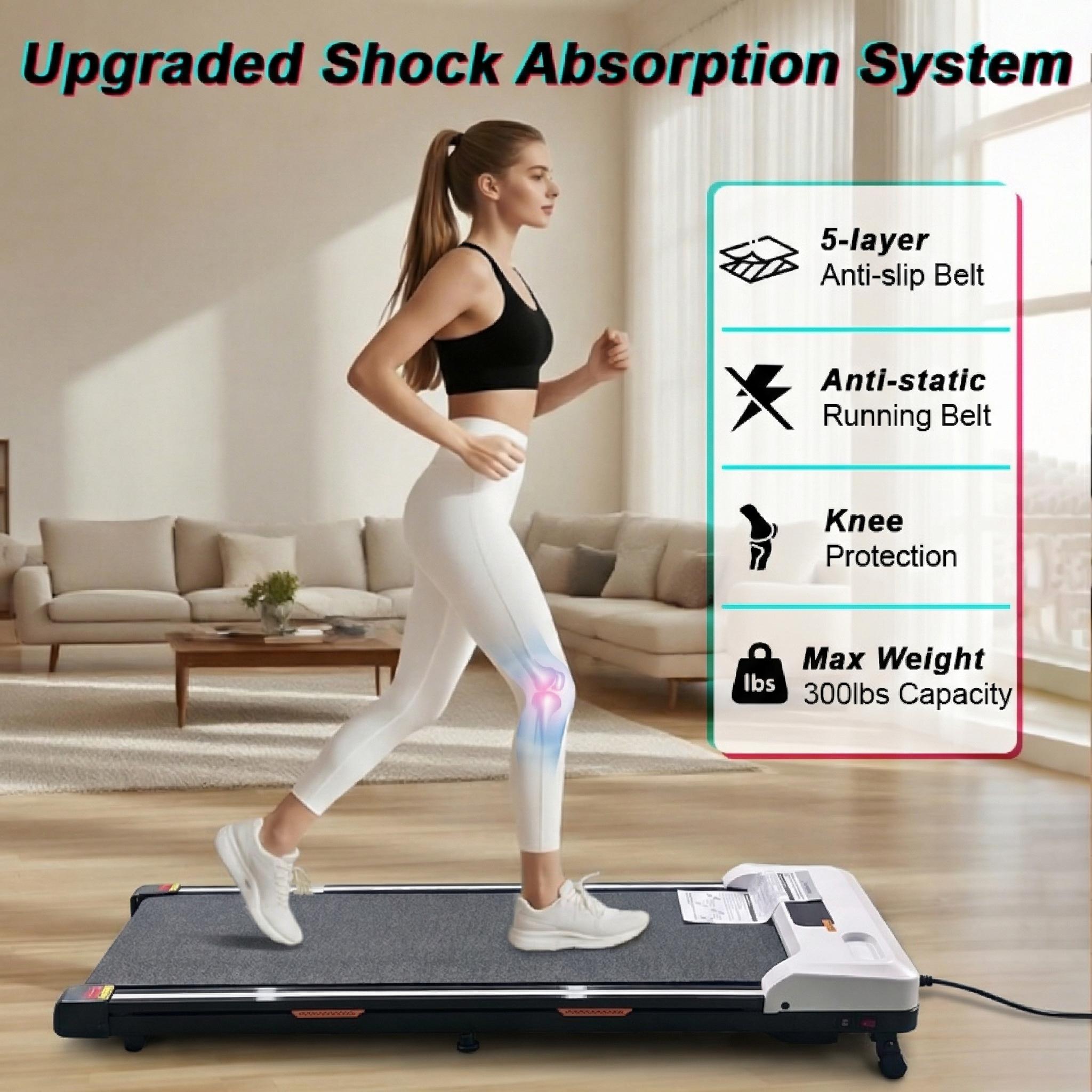 【Adjustable Incline】TKW Treadmill, Low-Noise Motor Walking Pad, 300lbs Weight Capacity, Remote Control & Wheels for Easy mobility, Dual Shock-Absorption System，Compact Walking Pad for Home & Office Use