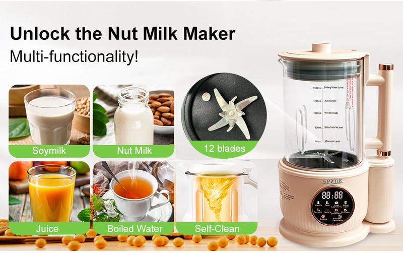 Nut milk maker, 10-in-1 self-made automatic plant, Soy, Almond, Oat, Coconut Milk, etc., multi-functional / 12-hour timer/automatic cleaning/room temperature/heat preservation/boiling/room temperature/soundproof cover Nut milk maker, 10-in-1 self-made automatic plant, Soy, Almond, Oat, Coconut Milk, etc., multi-functional / 12-hour timer/automatic cleaning/room temperature/heat preservation/boiling/room temperature/soundproof cover