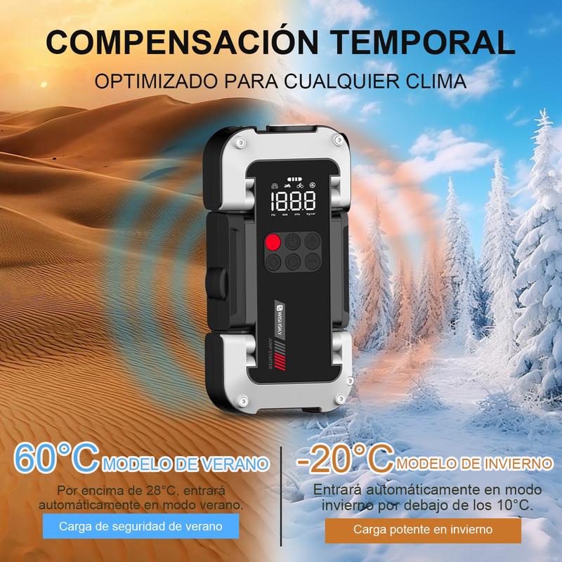 Arrancador de Batería Portátil 9000A con Inflador 150 PSI, Compresor y Cargador 12V 26800mAh