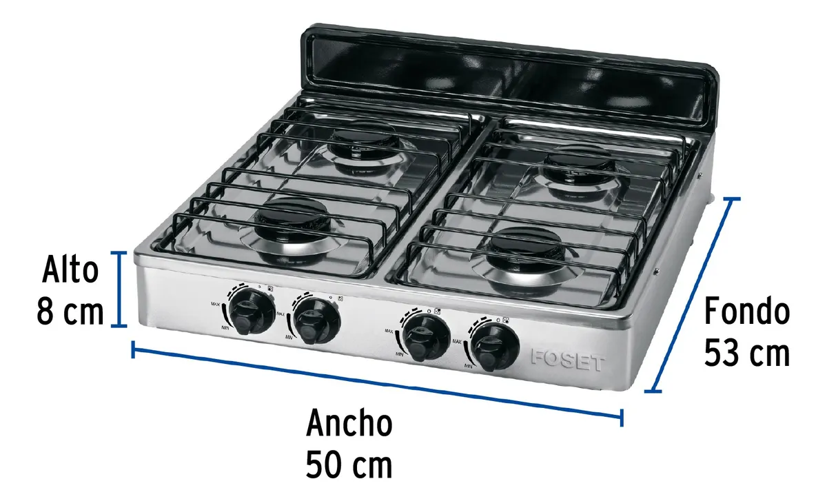 Parrilla Inox 4 Quemadores Con Tanque De Gas Y Accesorios Plateado