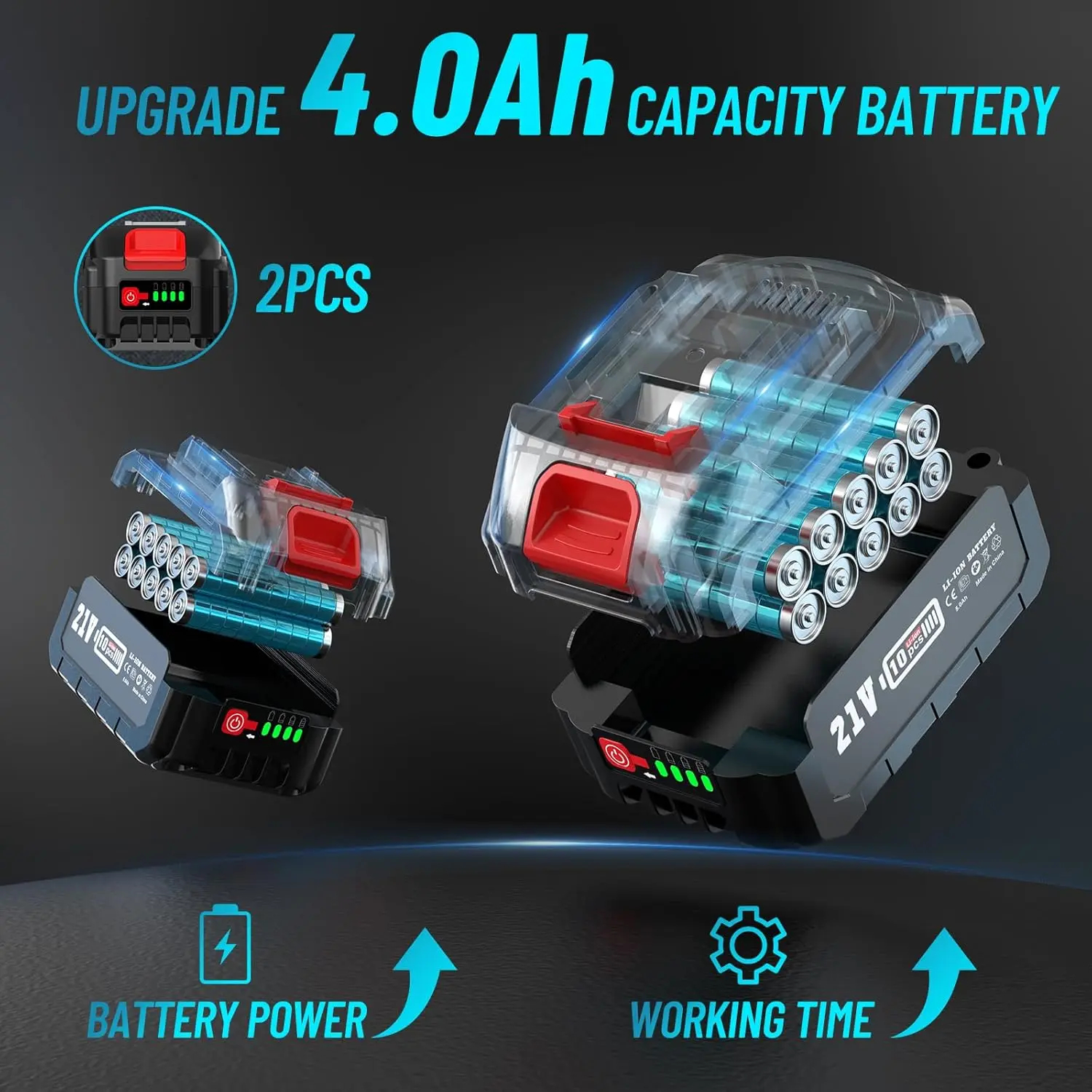 Kit de amoladora angular inalámbrica con 2 baterías de 4.0 Ah, amoladora eléctrica para metal sin escobillas de 10000 RPM, incluye disco de corte de 4-1/2", disco de láminas y disco de lana para corte y desbaste de precisión.