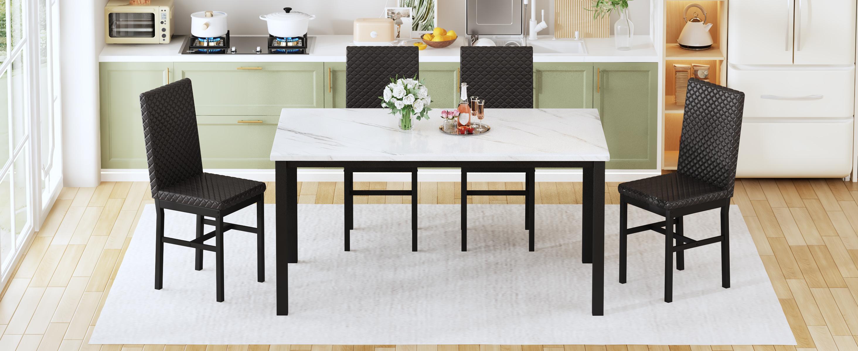 Recaceik Faux Marble Dining Table Set for 4 with 4 Upholstered Velvet Chairs 47.24"x27.5" Table 35.82" Chair Height Modern Ergonomic Home Furniture dinner chair Outdoorfun Recaceik Faux Marble Dining Table Set for 4 with 4 Upholstered Velvet Chairs 47.24"x27.5" Table 35.82" Chair Height Modern Ergonomic Home Furniture dinner chair Outdoorfun