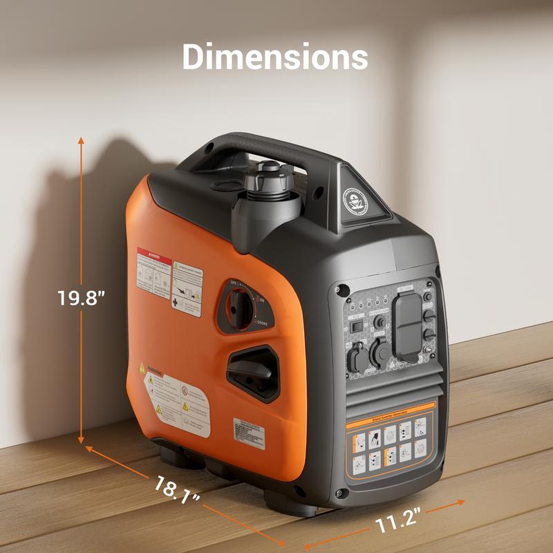 Generador inversor portátil de 2500 W a gas, generador de gas de larga duración para uso doméstico y camping, ultrasilencioso, con sensor de CO y compatible con la EPA.