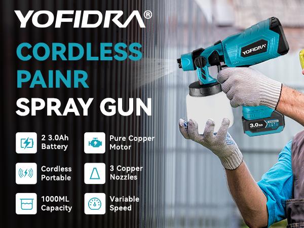YOFIDRA Cordless Paint Sprayer 1000ml with 21V 2x3.0Ah Batteries for Furniture & House Painting Lightweight Design & Easy Storage tools Rechargeable YOFIDRA Cordless Paint Sprayer 1000ml with 21V 2x3.0Ah Batteries for Furniture & House Painting Lightweight Design & Easy Storage tools Rechargeable