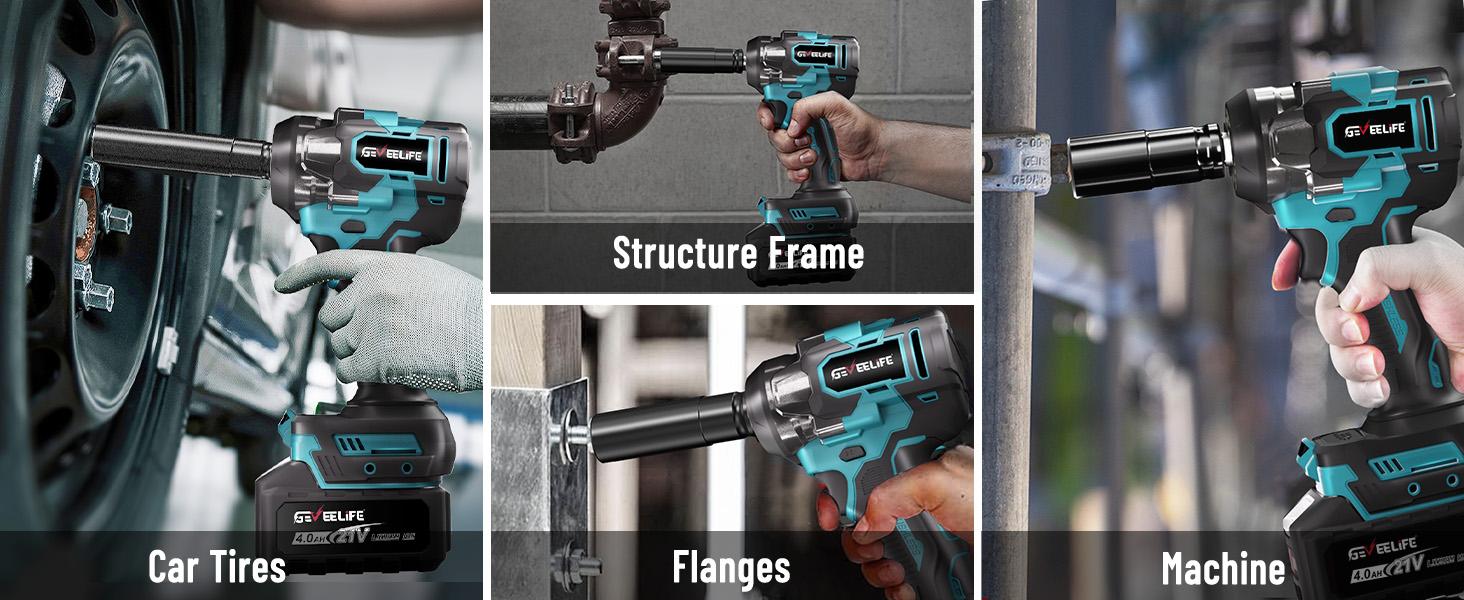 GEVEELIFE 750Nm 3 in 1 Brushless Impact Wrench 1/2" Cordless 3300RPM, 2×4.0Ah Batteries, 6 Sockets Car DIY Furniture Lawn Mower GEVEELIFE 750Nm 3 in 1 Brushless Impact Wrench 1/2" Cordless 3300RPM, 2×4.0Ah Batteries, 6 Sockets Car DIY Furniture Lawn Mower