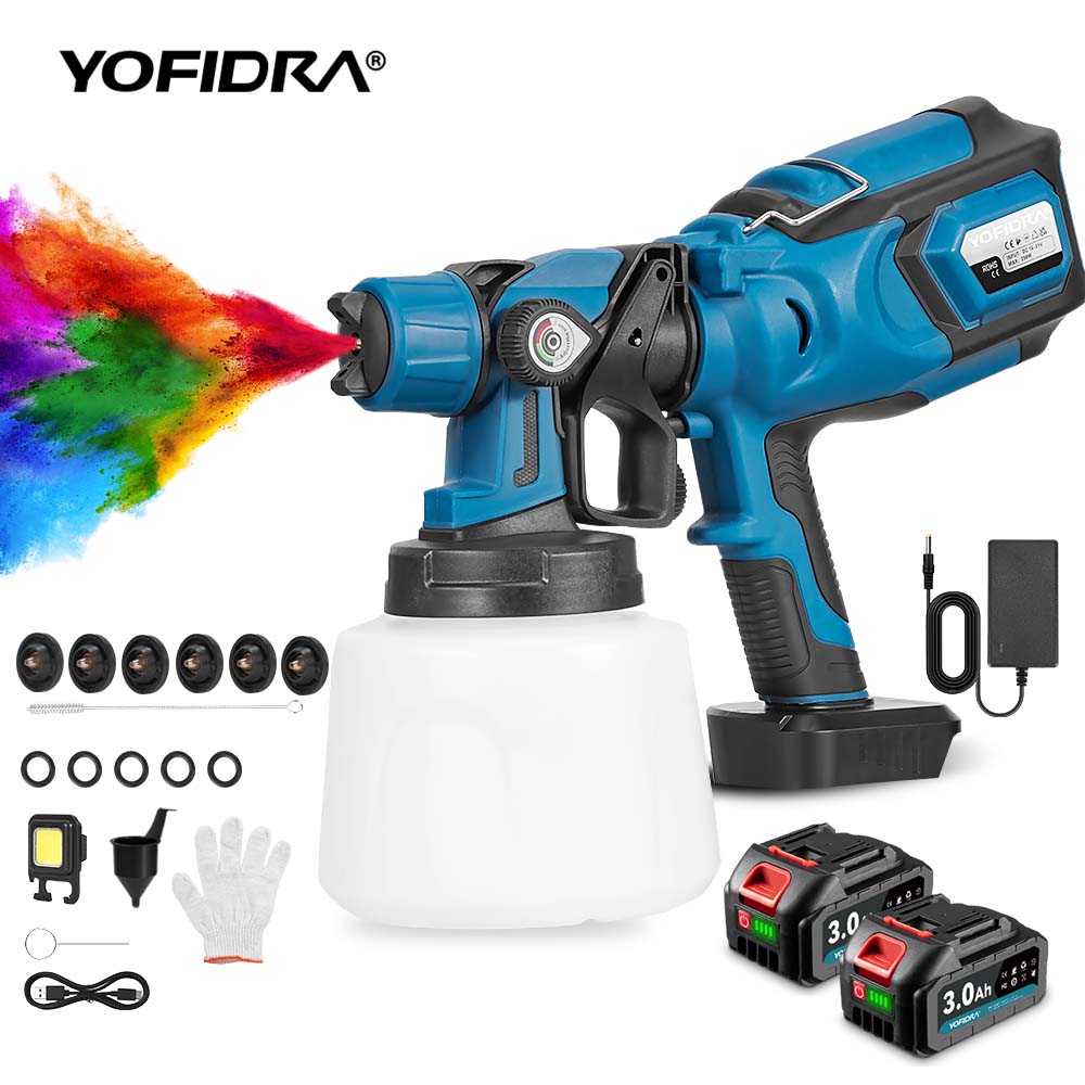 YOFIDRA Cordless Paint Sprayer 1000ml with 21V 2x3.0Ah Batteries for Furniture & House Painting Lightweight Design & Easy Storage tools Rechargeable YOFIDRA Cordless Paint Sprayer 1000ml with 21V 2x3.0Ah Batteries for Furniture & House Painting Lightweight Design & Easy Storage tools Rechargeable