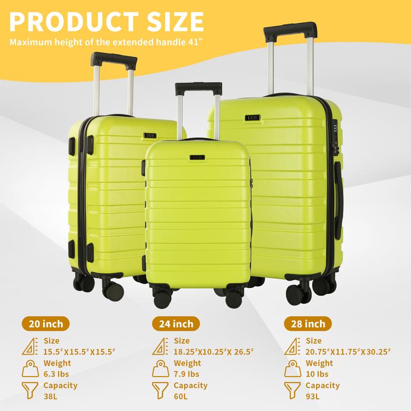UUH luggage sets(3pcs/4pcs/6pcs/7pcs/8pcs/9pcs) with TSA Locks - suitcase for travel, Hardshell Luggage TSA Lock Spinner Wheels Hardshell Lightweight
