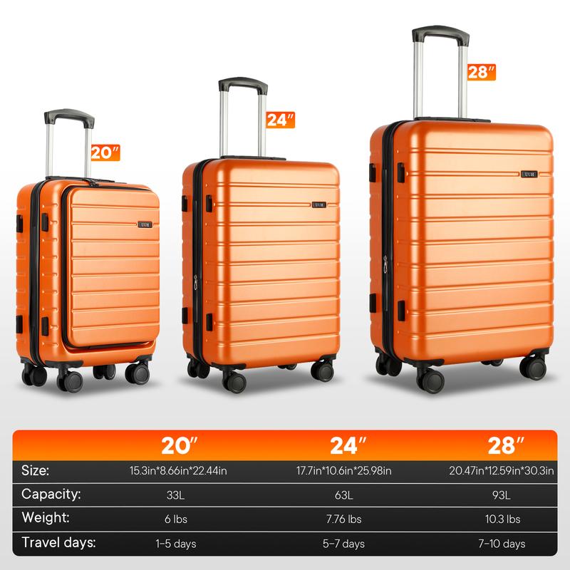UUH luggage sets(3pcs/4pcs/6pcs/7pcs/8pcs/9pcs) with TSA Locks - suitcase for travel, Hardshell Luggage TSA Lock Spinner Wheels Hardshell Lightweight