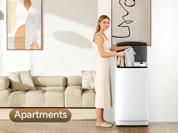 Portable Washing Machine, 7.7 lbs Full-Automatic Compact Laundry Washer, Stainless Steel Drum, 10 Wash Cycles, Auto-Balance Detection, LED Display, Mini Washer for Home, Apartment, Dorm, White