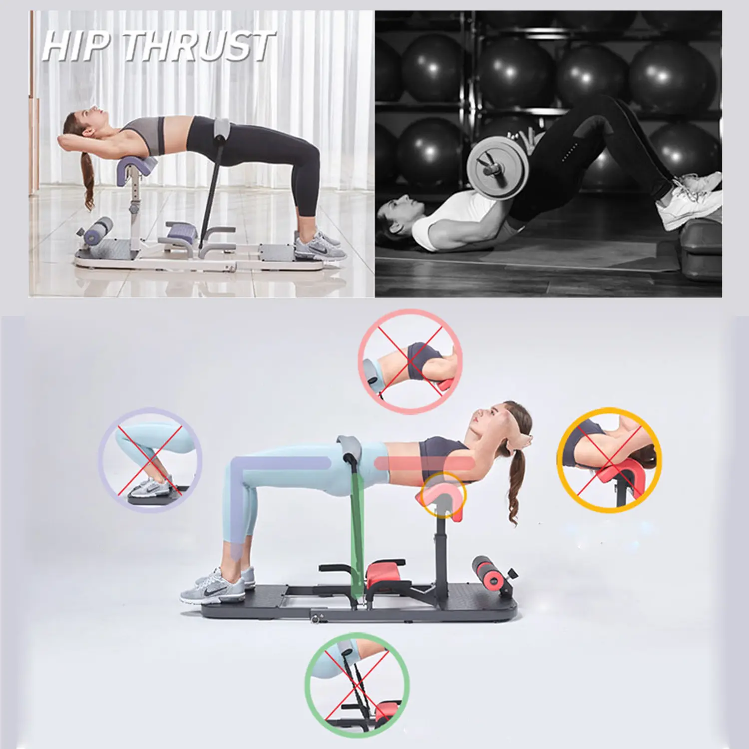 Máquina de Hip Thrust con Alta Resistencia y Almohadilla Protectora — Cojín 3D de Poliuretano de Alta Densidad — Equipo Premium para Sentadillas y Gimnasio en Casa — Incluye Asas para Ejercitar los Brazos (Negro) — Equipo Abdominal Ajustable