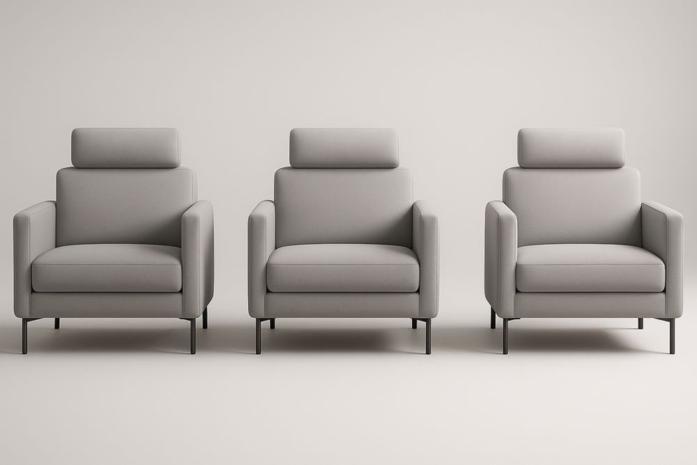 Set di 3 poltrone in tessuto grigio e metallo