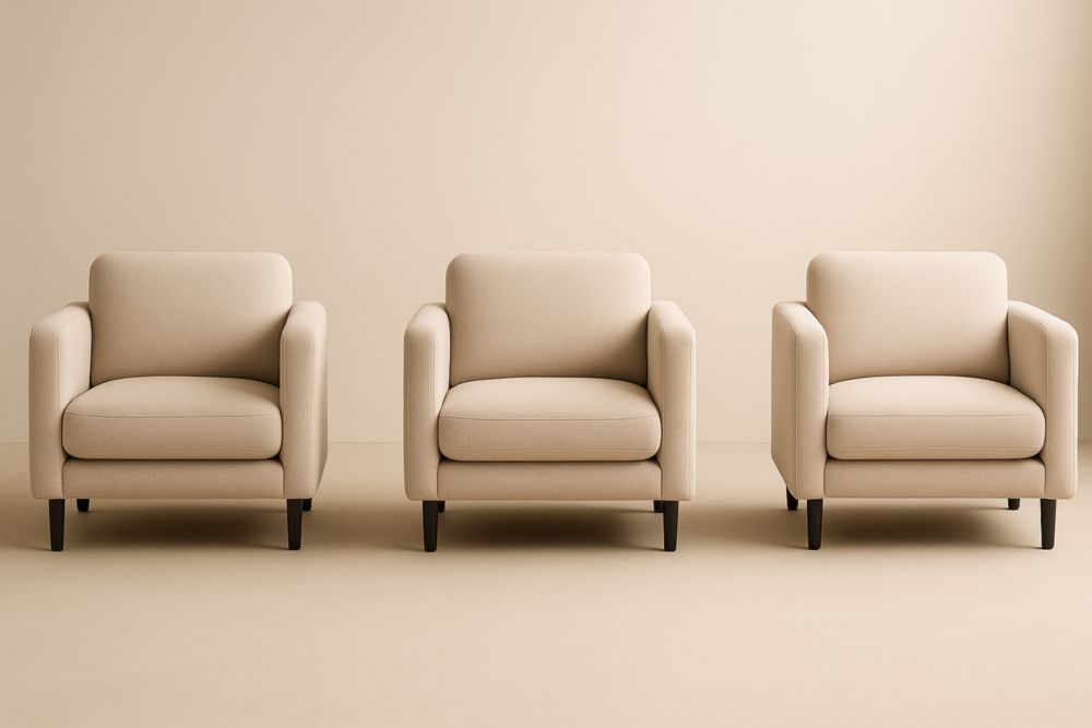 Set di 3 poltrone in tessuto poliestere beige con gambe in legno