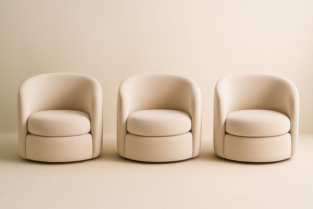 Set di 3 poltrone rotonde in tessuto beige