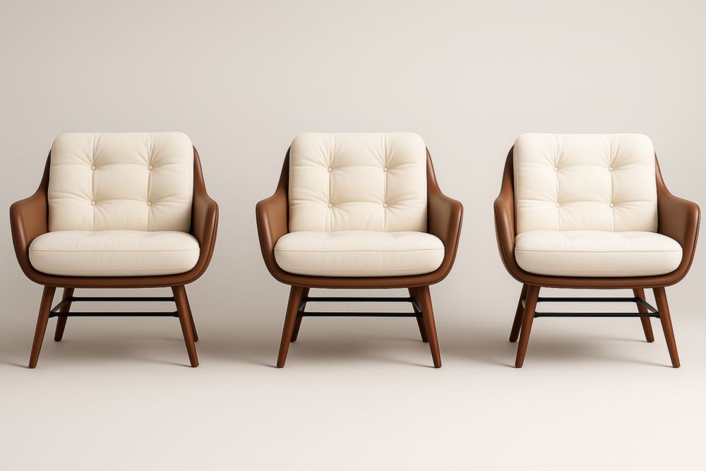 Set di 3 poltrone in pelle PU e tessuto crema/marrone