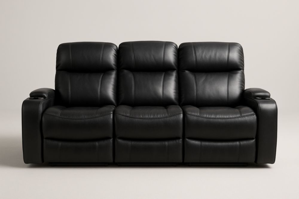 Divano reclinabile a tre posti in pelle nera