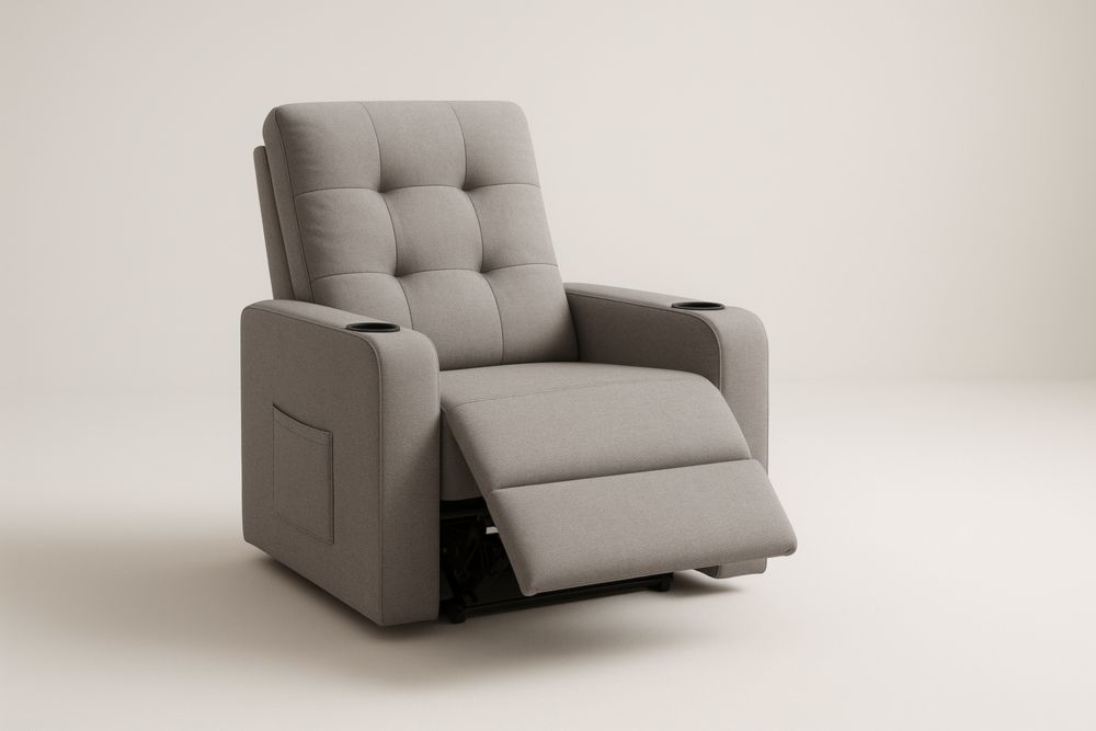 Poltrona reclinabile in tessuto poliestere grigio con portabicchieri