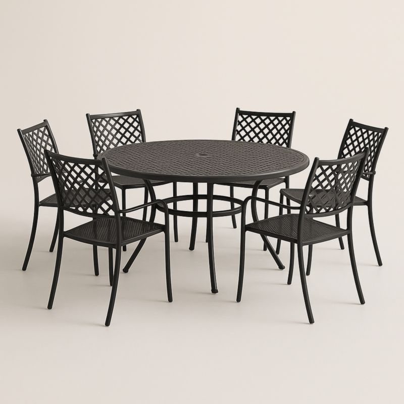 Set da Giardino in Alluminio Nero Tavolo e 6 Sedie