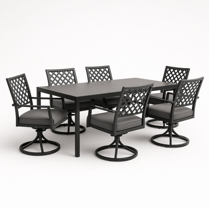 Set da Pranzo in Alluminio Nero con 6 Sedie e Tavolo