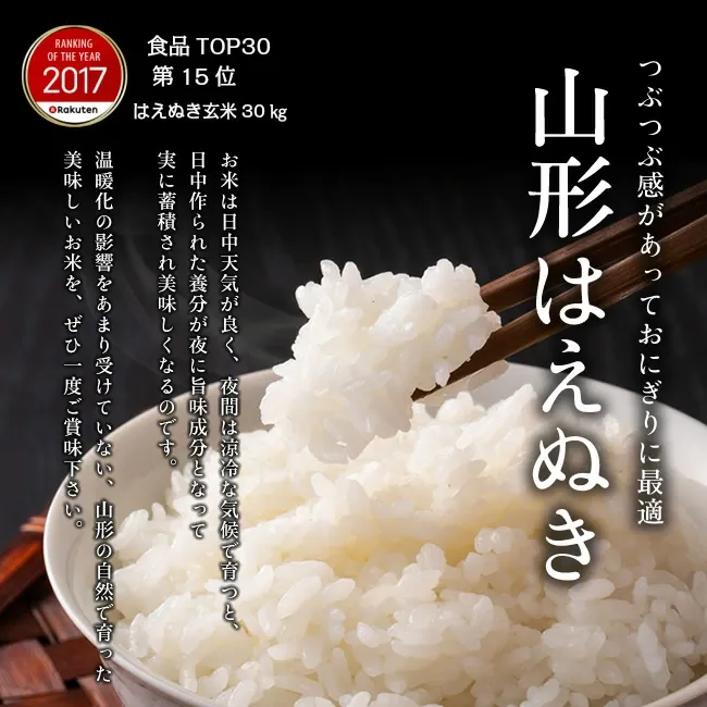 【送料無料】令和7年産山形県産はえぬき玄米30kg