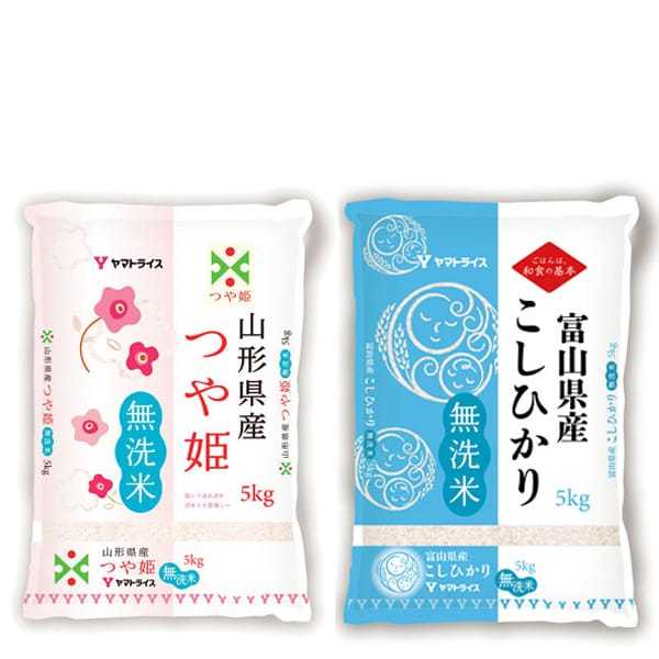【令和7年産】【無洗米】大和産業 新米無洗米食べ比べセット(山形県産無洗米つや姫 5kg・富山県産無洗米コシヒカリ 5kg)【お買い得セール12月】【CB】
