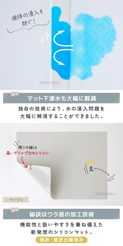 ＼半額クーポン！先着300名！3/4限定 ／NO MORE 浸水 sakuraku NEWシリコンマット ＼ピタッとエッジで水の侵入を「防ぐ」／60×80 60×60 60×40 60×90 耐熱 キッチン 調理台 保護シート 厚さ1.8mm 吸音 シンクマット 拭ける【特許・意匠出願済】pre