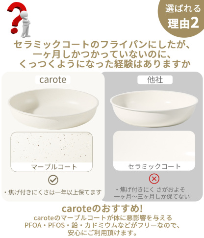 CAROTE カローテ フライパン セット16点+三徳包丁2点セット IH対応 PFOA PFOS フリー 取っ手が取れる 卵焼き器 鍋セット マーブルコート くっつきにくい 洗いやすい 一年保証 ベージュ ICE CREAMシリーズ（16+2点・エッグパン単品）