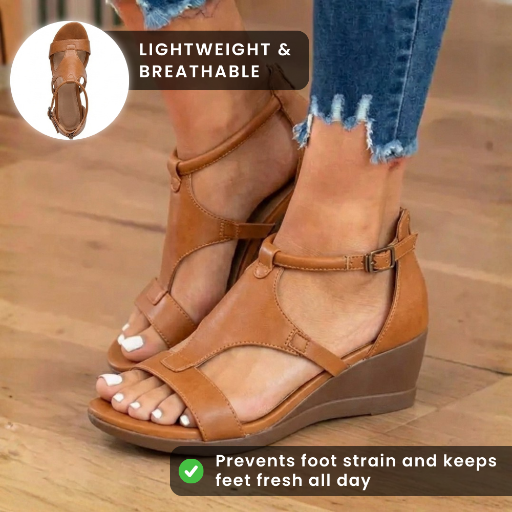 Orthopedic Leather Gladiator Sandals - Ankle Buckle T-Strap