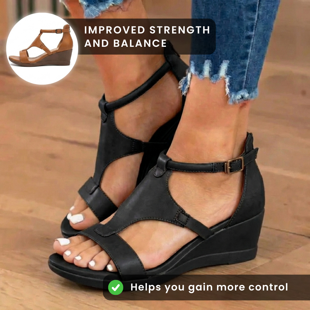 Orthopedic Leather Gladiator Sandals - Ankle Buckle T-Strap