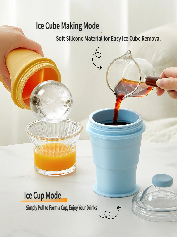 Ice-making and water-drinking 2-in-1 ice hockey mold folding water cup