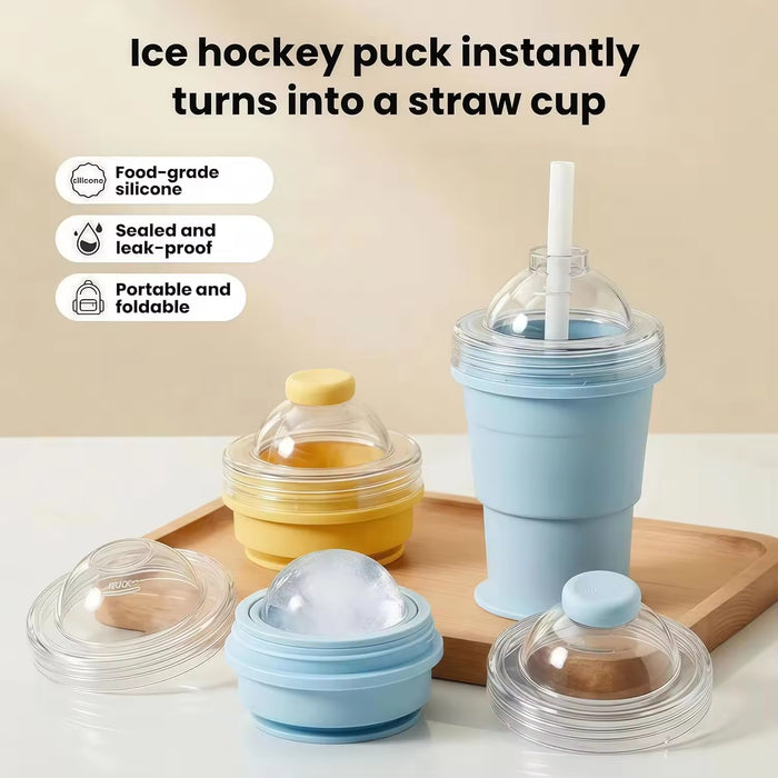 Ice-making and water-drinking 2-in-1 ice hockey mold folding water cup