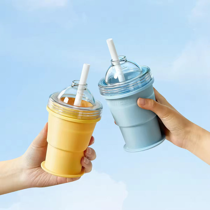 Ice-making and water-drinking 2-in-1 ice hockey mold folding water cup
