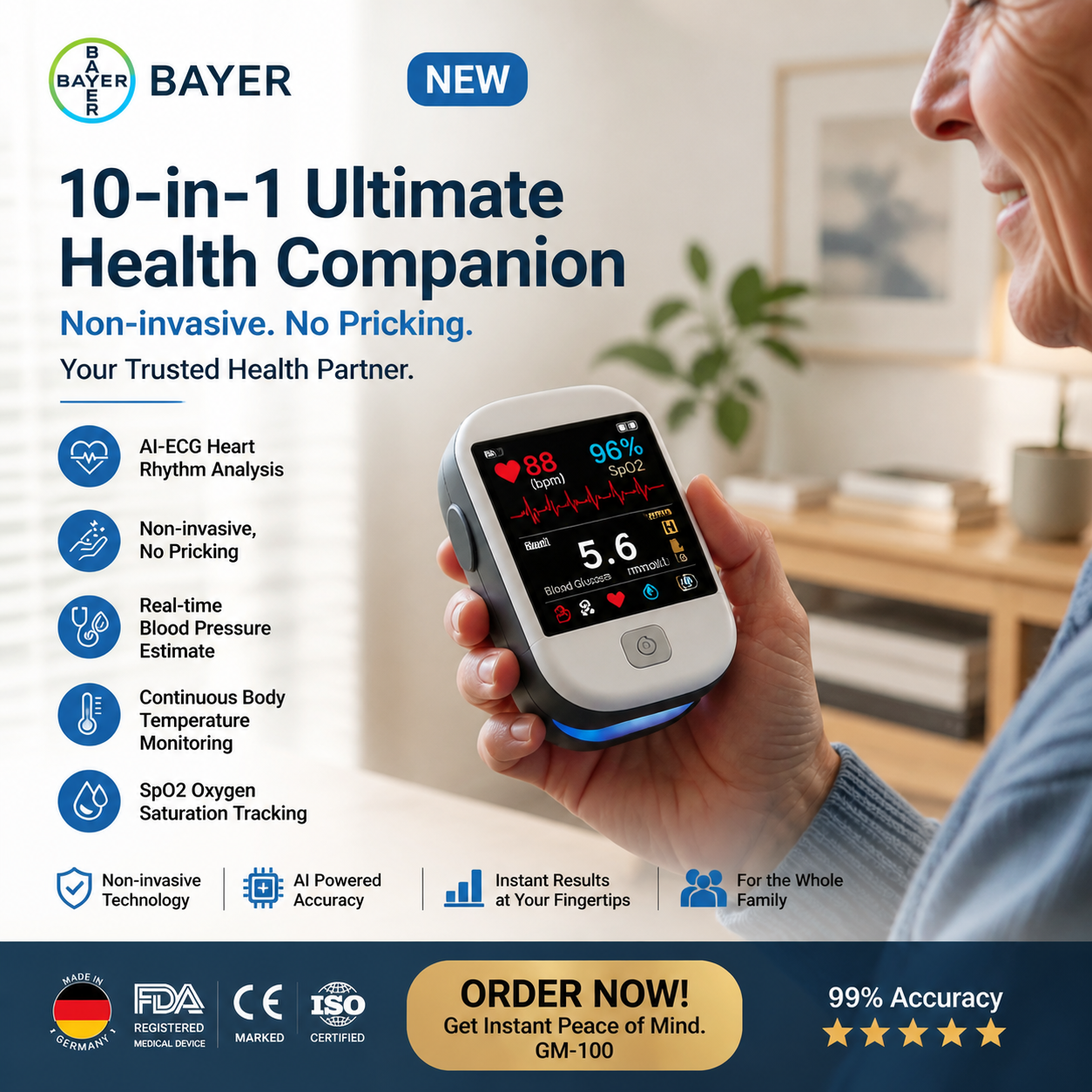 2026 second generation 12-in-1 smart blood medical instrument / 12 health reports - No-Prick