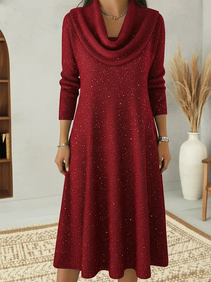 🎄Clearance Sale🔥 Elegant Solid Color Loose Fit Glossy Christmas Dress for Women