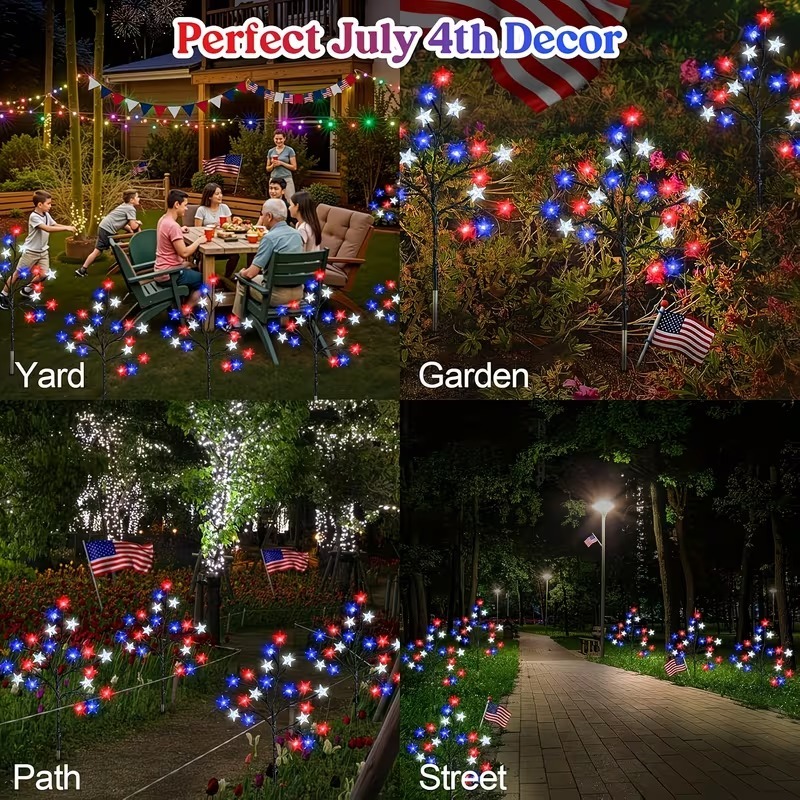 8-Piece Flag Light Set – 4th of July Decorations with 8 Lighting Modes – Ideal for Independence Day Pathways, Gardens, and Yard Decor