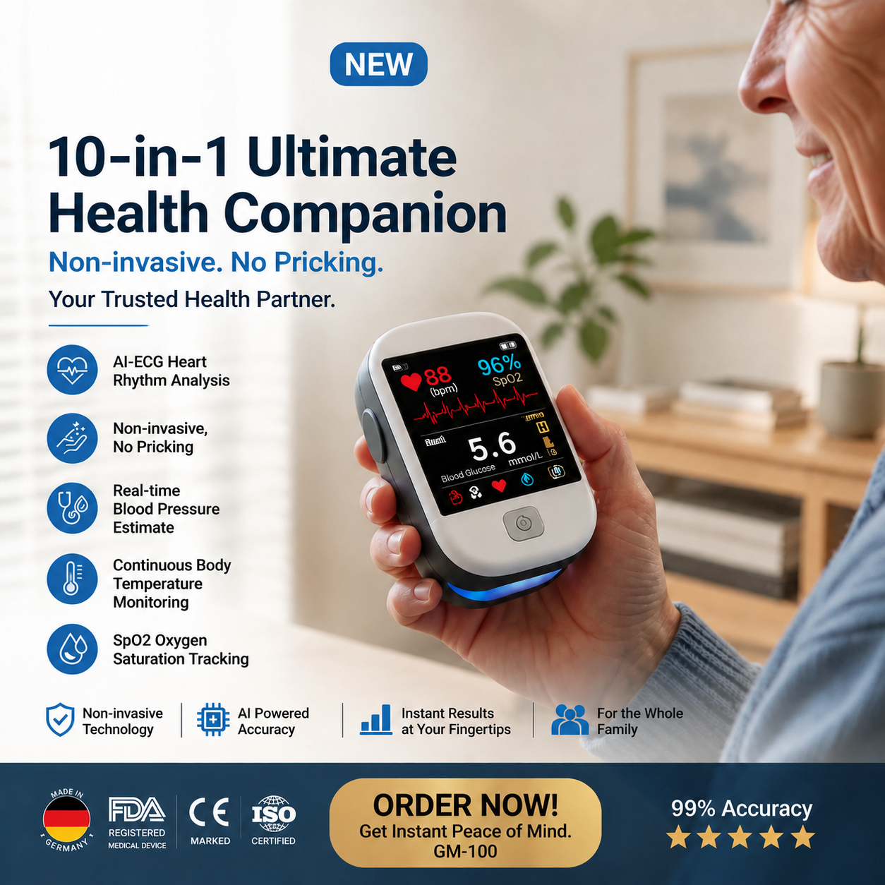 2026 second generation 12-in-1 smart blood medical instrument / 12 health reports - No-Prick