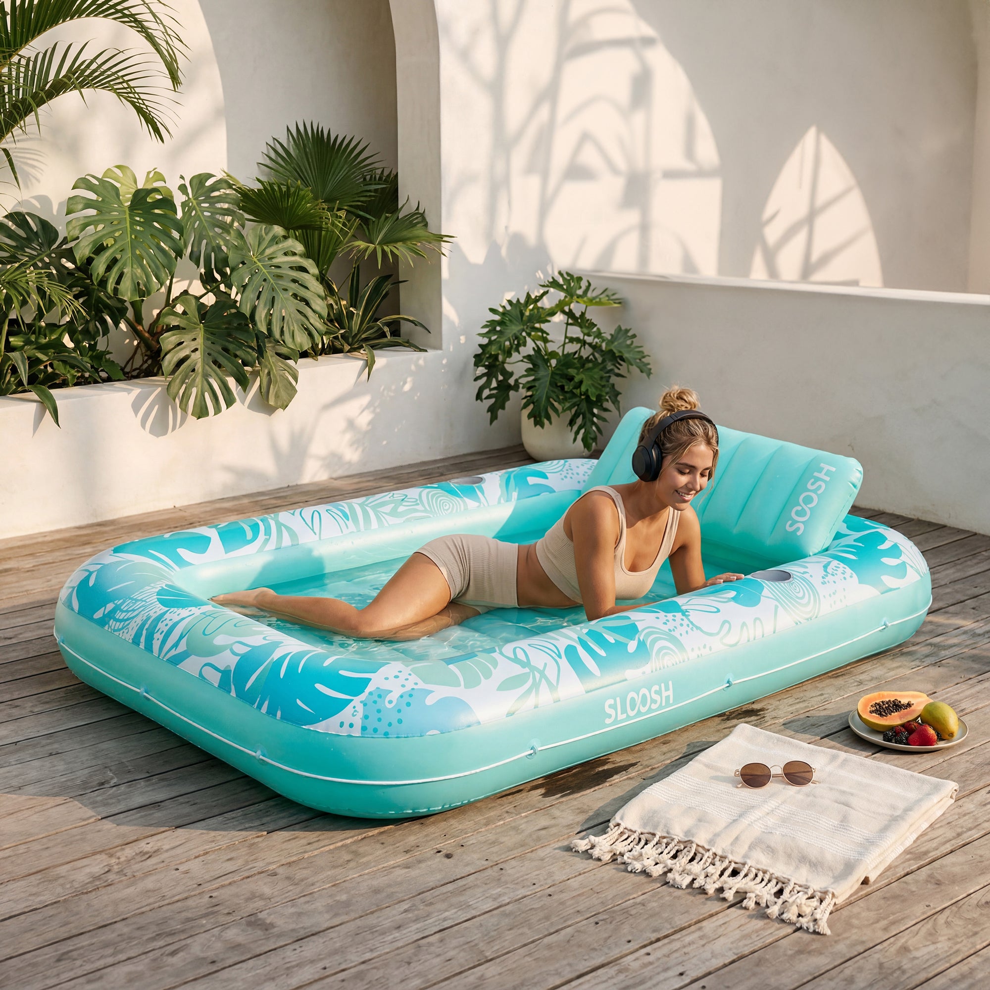 SLOOSH Inflatable Tanning Pool Lounger Float, Pink-XL, 85" x 57"