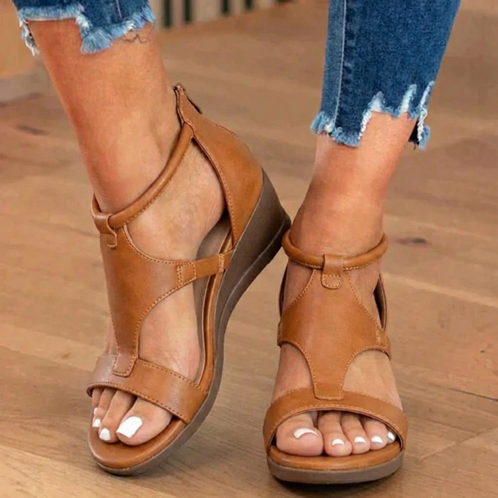 Orthopedic Leather Gladiator Sandals - Ankle Buckle T-Strap