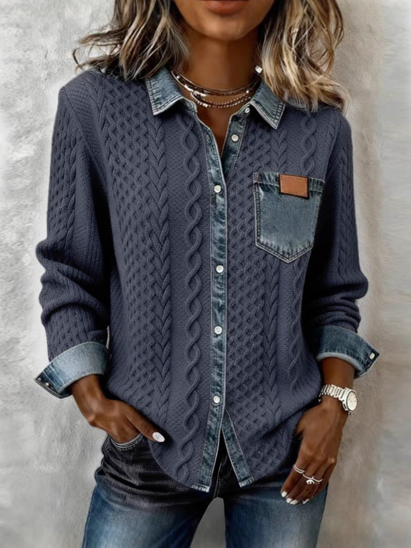 🎄Clearance Sale🔥 Women's Retro Knitted Denim Shirt