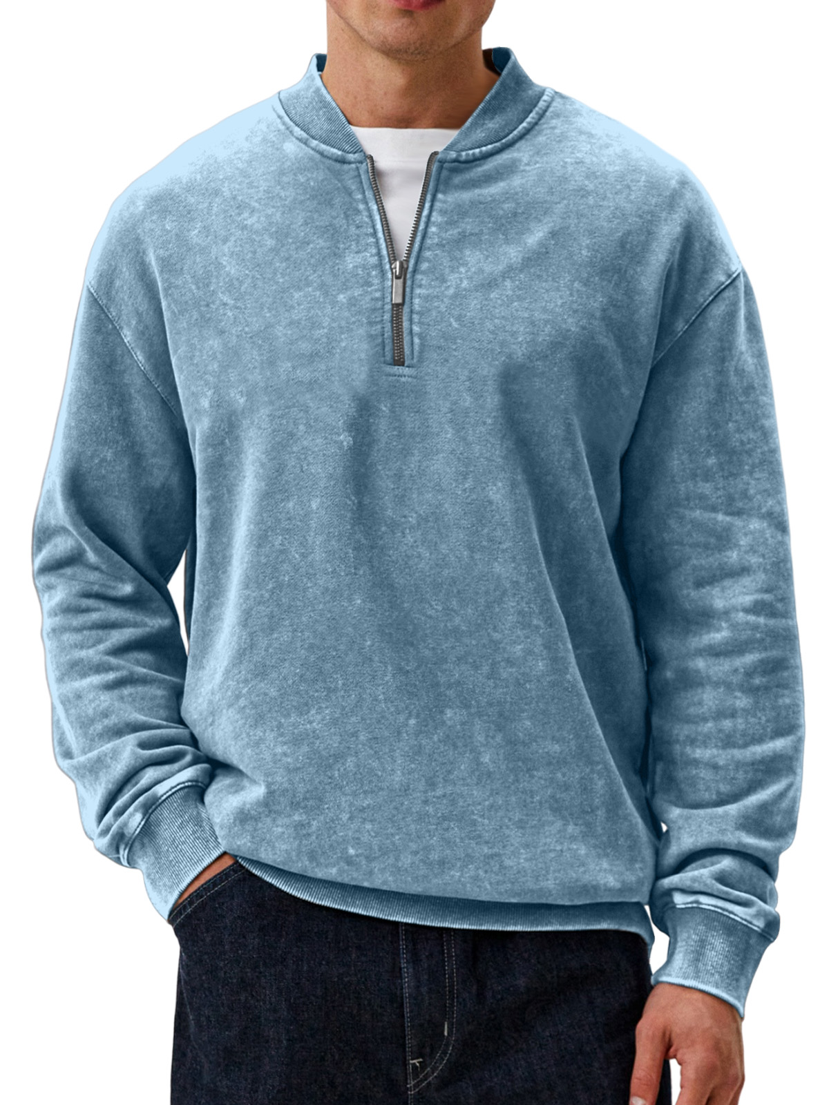 Men's Casual Retro Baseball Collar Zipper Long-sleeved Sweatshirt
