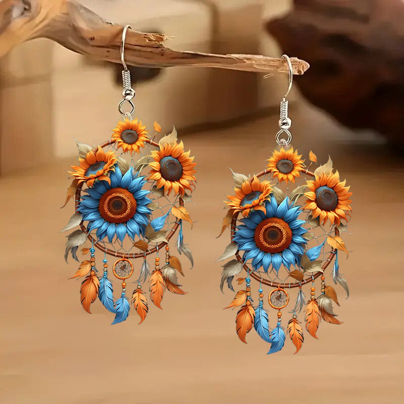 🌙 Boho Dreamcatcher Feather Earrings