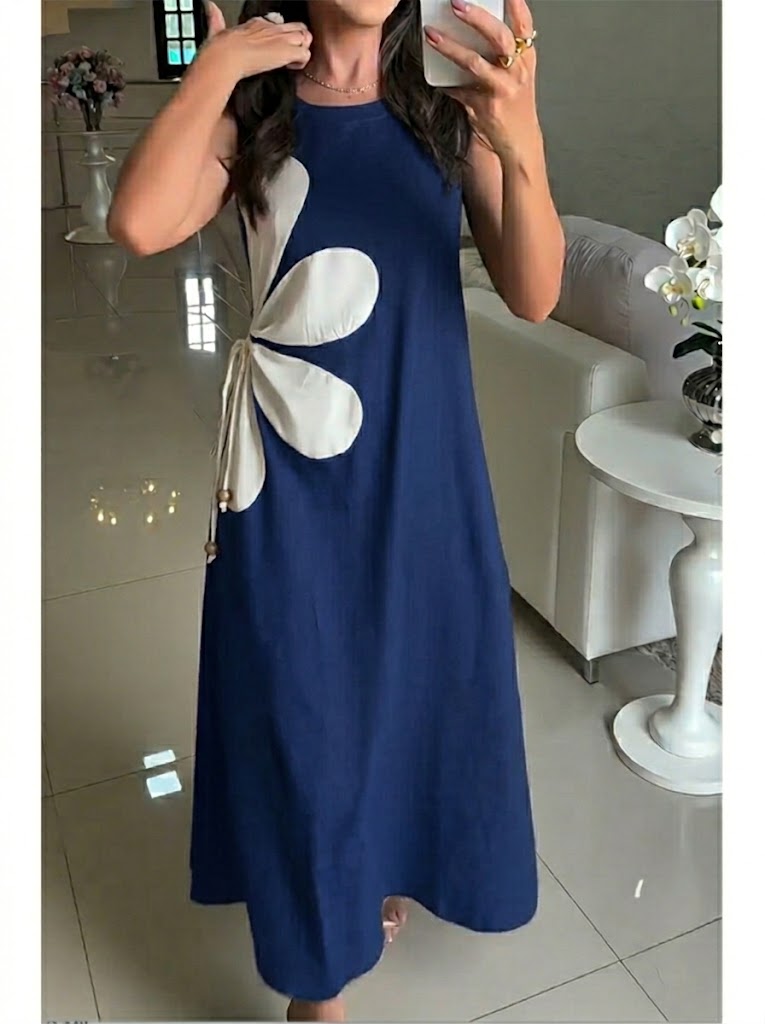 Fashionable Patchwork Sleeveless Cotton Dress