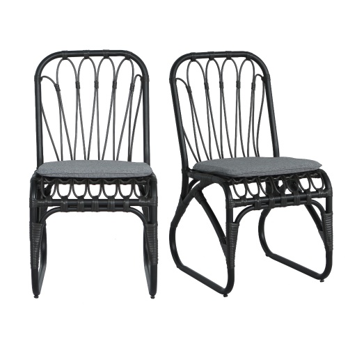 Outdoor PE Wicker Chairs with Washable Cushion Set of 2