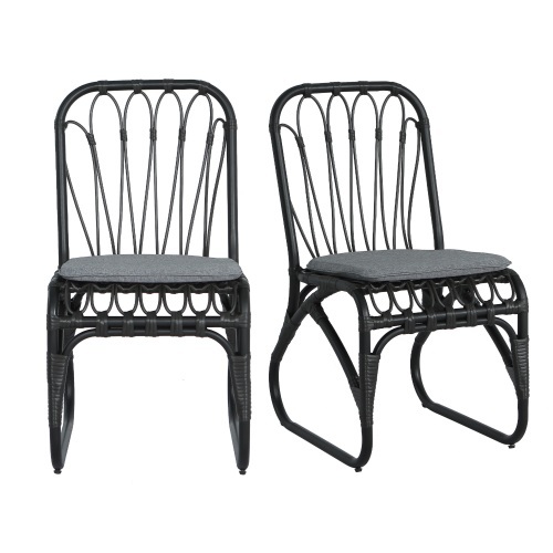 Outdoor PE Wicker Chairs with Washable Cushion Set of 2