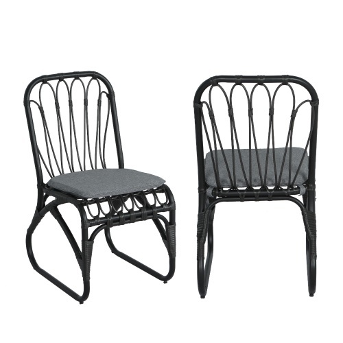Outdoor PE Wicker Chairs with Washable Cushion Set of 2